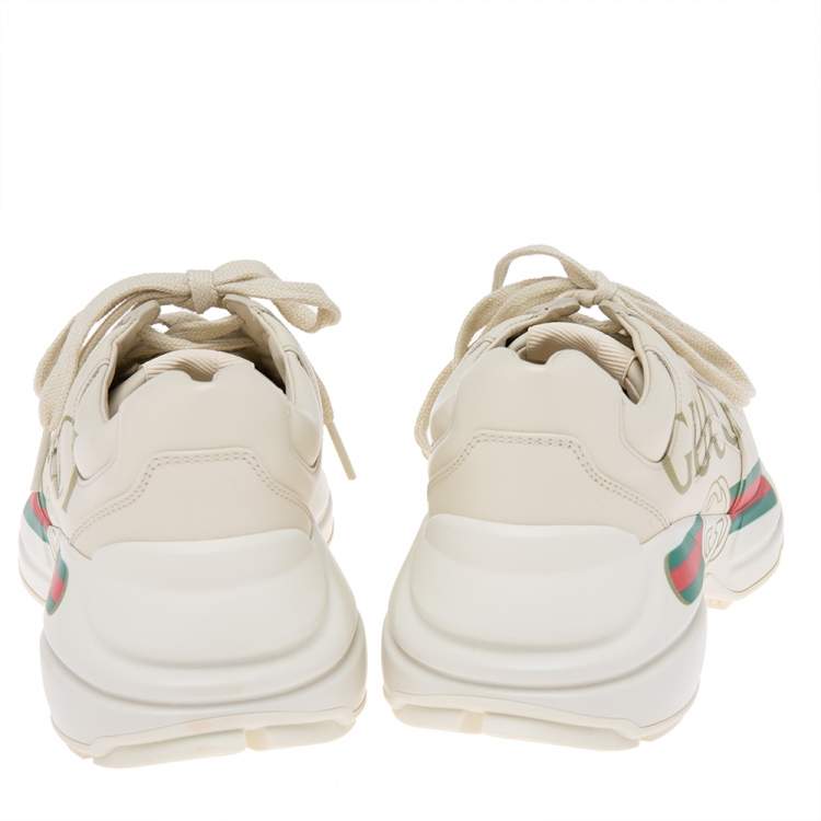 Pre Owned Gucci Off White Leather Rhyton Sneaker Size 37.5
