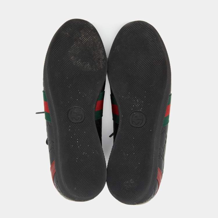 Pre Owned Gucci Black Guccissima Leather Web Low Top Sneakers Size 37