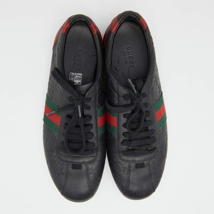 Pre Owned Gucci Black Guccissima Leather Web Low Top Sneakers Size 37