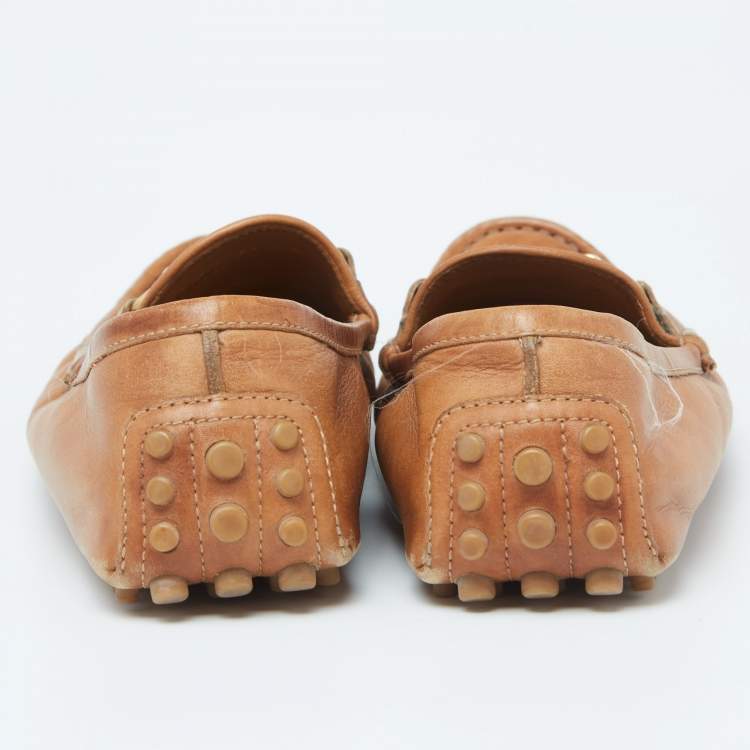مملوكة مسبقًا Gucci Tan Leather Web Horsebit Loafers Size 39