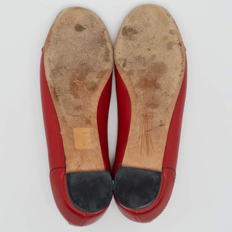 Pre Owned Gucci Red Leather Tassel Horsebit Loafers Size 39.5
