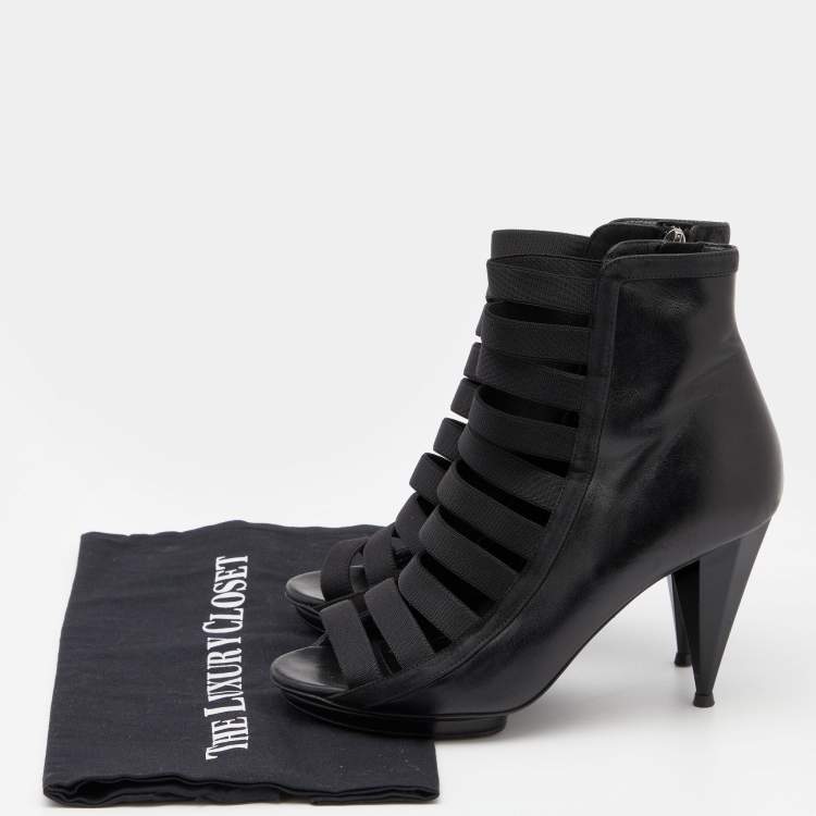Pre Owned Gucci Black Elastic And Leather Isadora Gladiator Booties Size 37