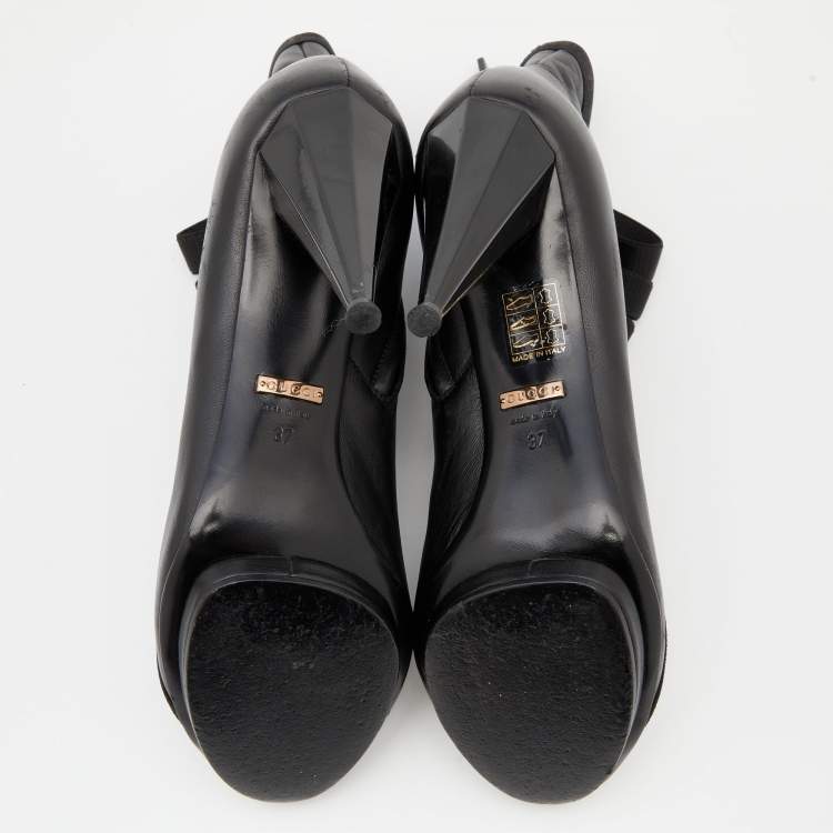 Pre Owned Gucci Black Elastic And Leather Isadora Gladiator Booties Size 37