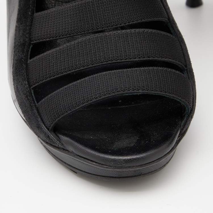 Pre Owned Gucci Black Elastic And Leather Isadora Gladiator Booties Size 37