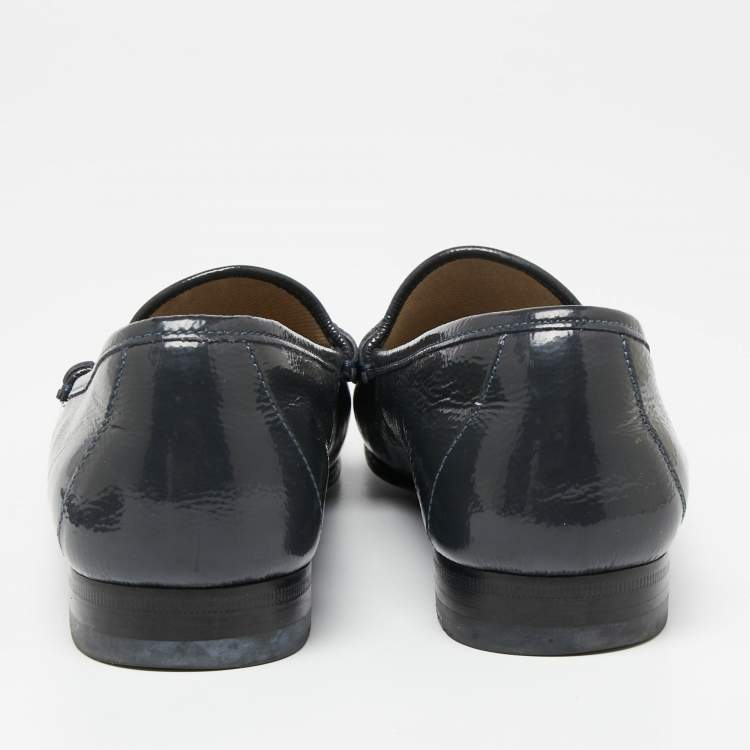 Pre Owned Gucci Dark Grey Patent Leather Horsebit Loafers Size 39