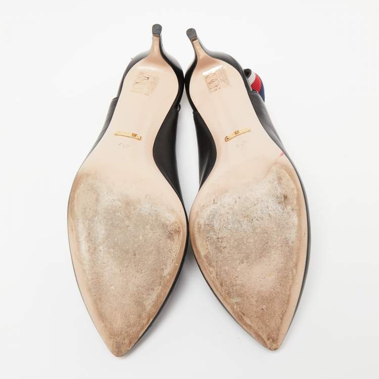 Pre Owned Gucci Black Leather Web Sylvie Slingback Pumps Size 41.5