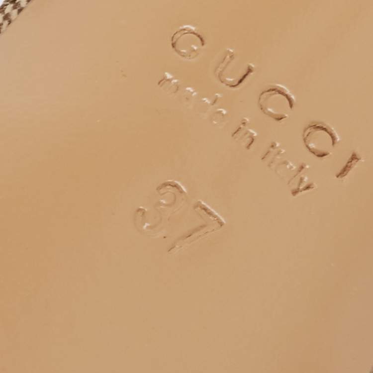Pre Owned Gucci Beige/Brown Horsebit Print Canvas Slide Sandals Size 37