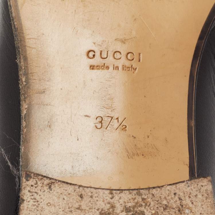 Pre Owned Gucci Black Leather Horsebit Collapsible Heel Loafers Size 37.5 