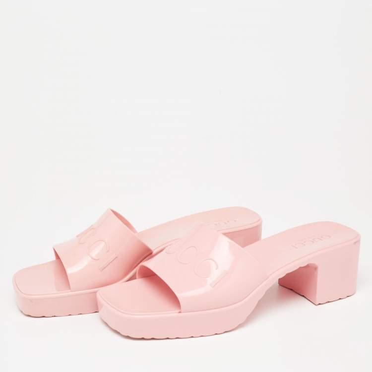 Gucci Pink Rubber Slide Block Heel Sandals Size 38 Gucci | TLC