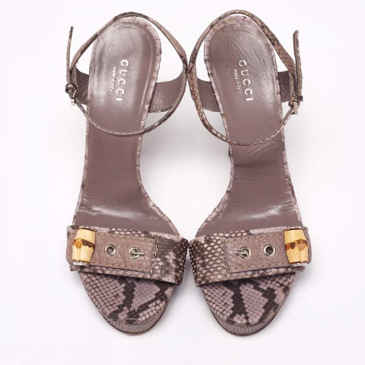 Pre Owned Gucci Purple/Brown Python Leather Bamboo Ankle Straps Platform Sandals Size 37