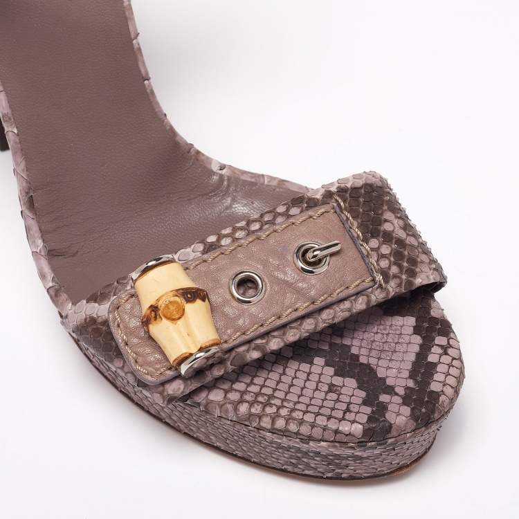 Pre Owned Gucci Purple/Brown Python Leather Bamboo Ankle Straps Platform Sandals Size 37
