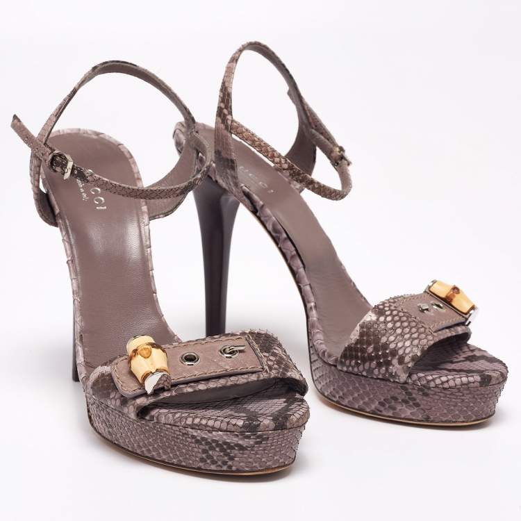 Pre Owned Gucci Purple/Brown Python Leather Bamboo Ankle Straps Platform Sandals Size 37