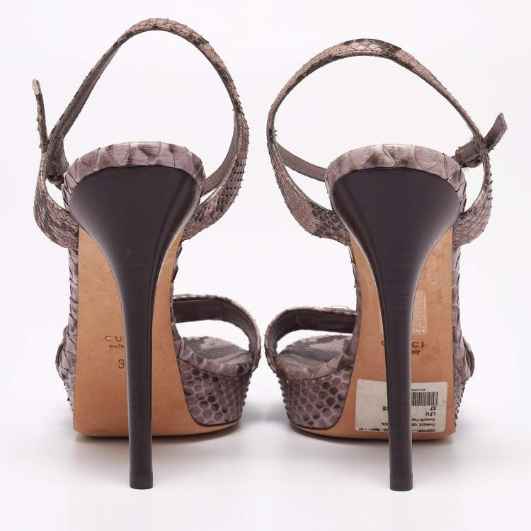 Pre Owned Gucci Purple/Brown Python Leather Bamboo Ankle Straps Platform Sandals Size 37