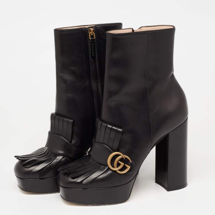 Gucci Black Leather GG Marmont Fringe Boots Size 40 Gucci | TLC