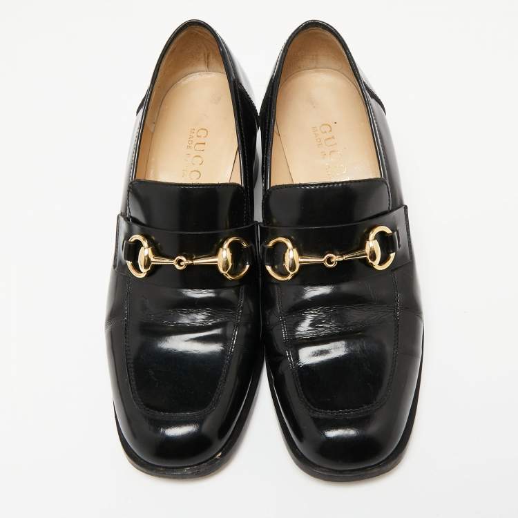 Pre Owned Gucci Black Leather Horsebit Loafer Pumps Size 37