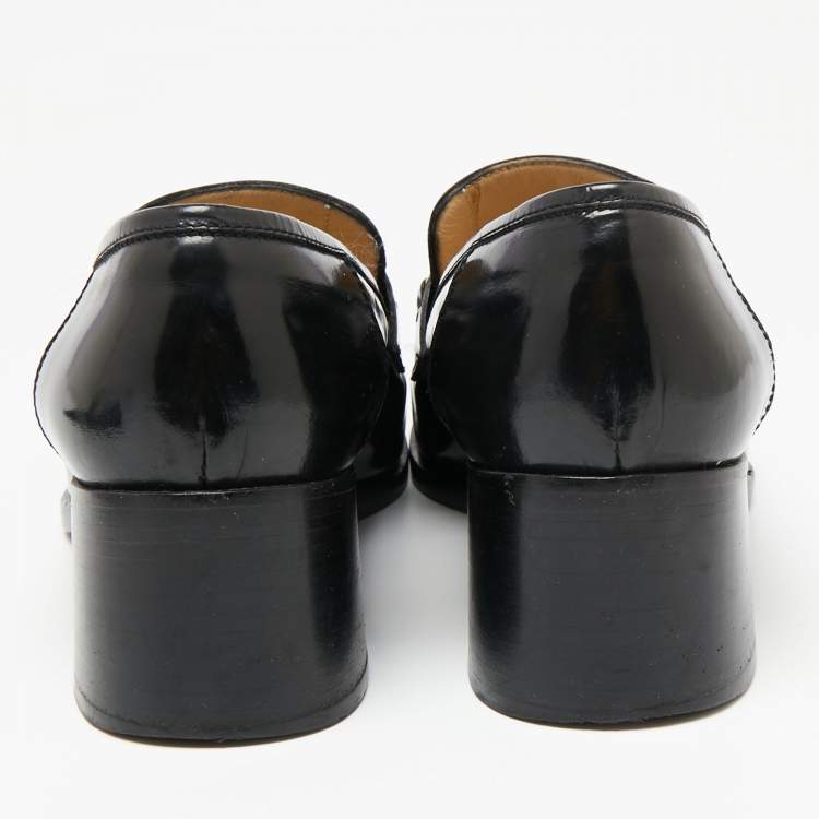 Pre Owned Gucci Black Leather Horsebit Loafer Pumps Size 37