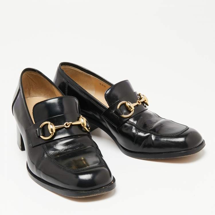 Pre Owned Gucci Black Leather Horsebit Loafer Pumps Size 37