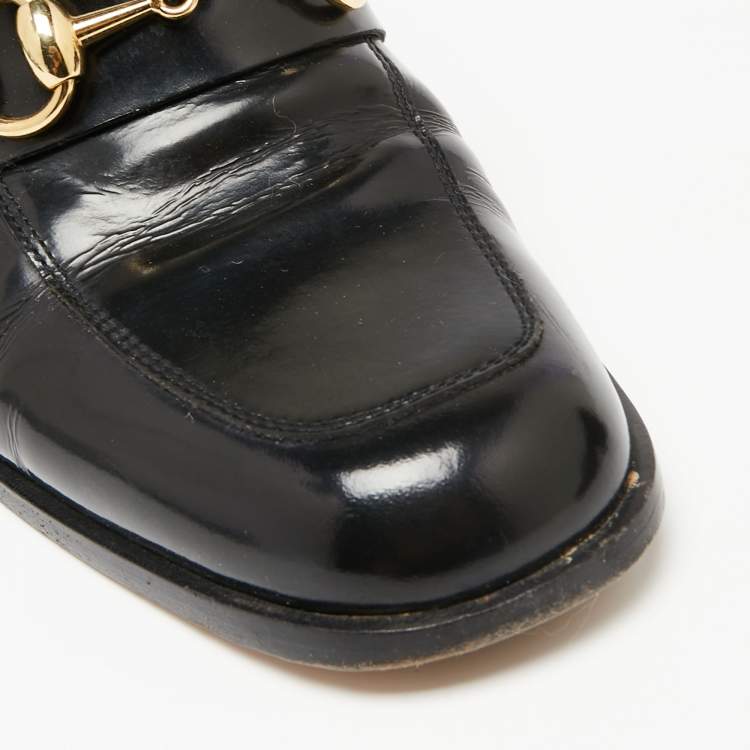 Pre Owned Gucci Black Leather Horsebit Loafer Pumps Size 37