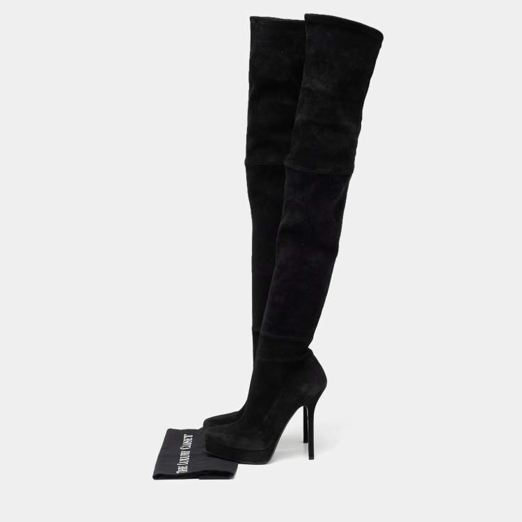 Pre Owned Gucci Black Suede Platform Over the Knee Boots Size 38.5 