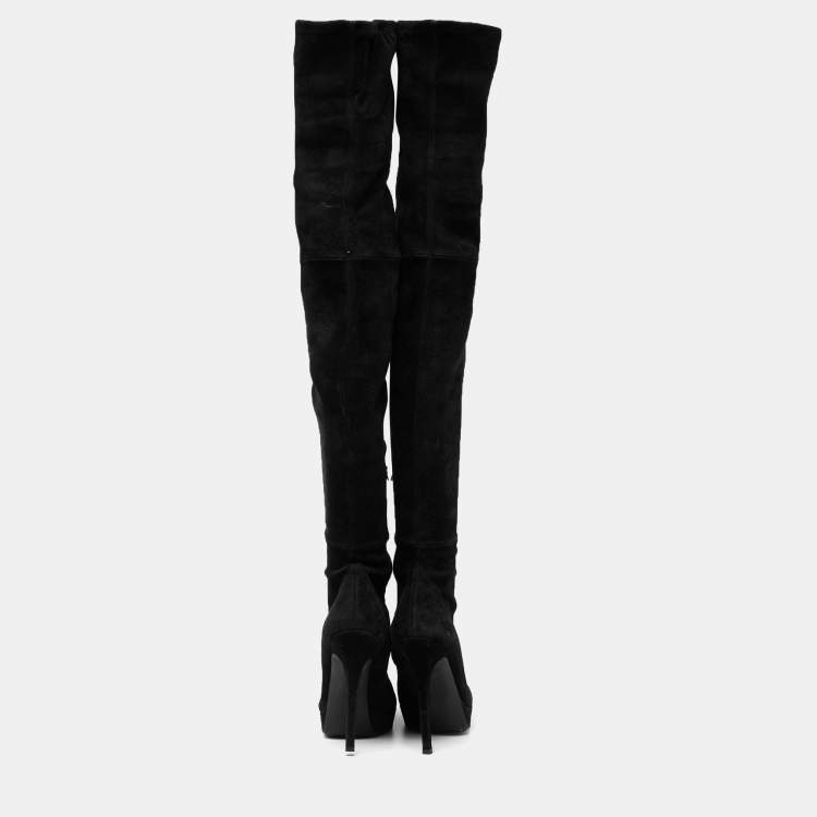 Pre Owned Gucci Black Suede Platform Over the Knee Boots Size 38.5 