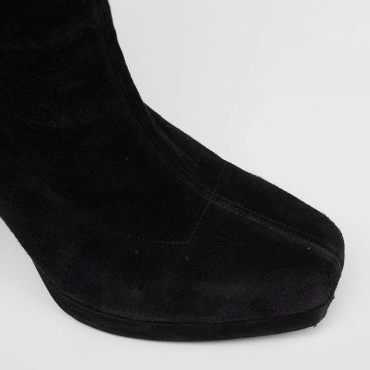 Pre Owned Gucci Black Suede Platform Over the Knee Boots Size 38.5 