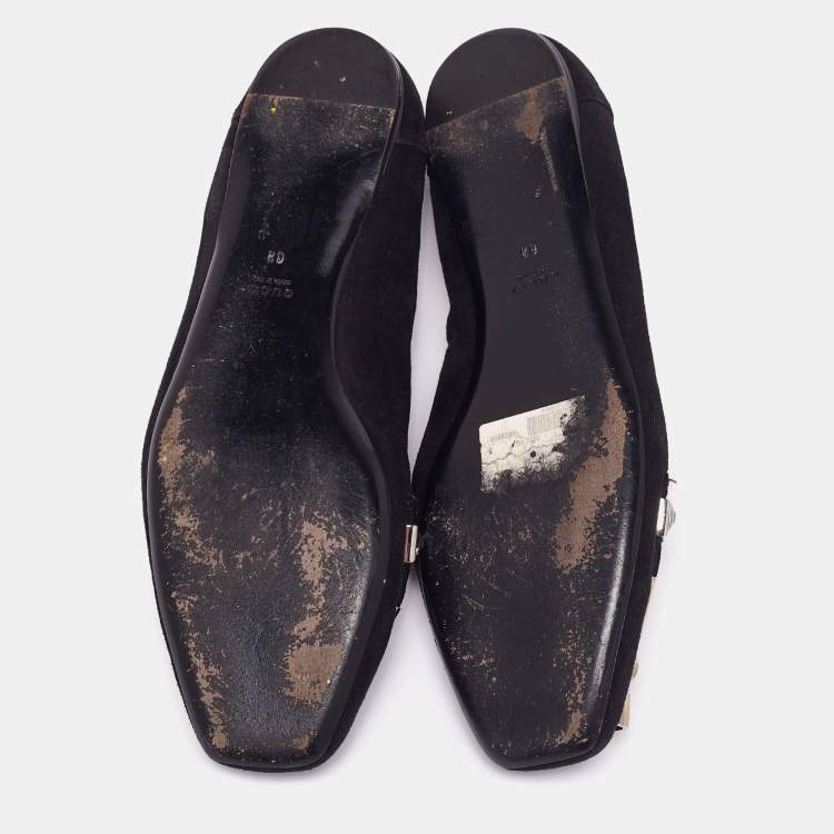 Pre Owned Gucci Black Suede Crystal Embellished Ballet Flats Size 39 