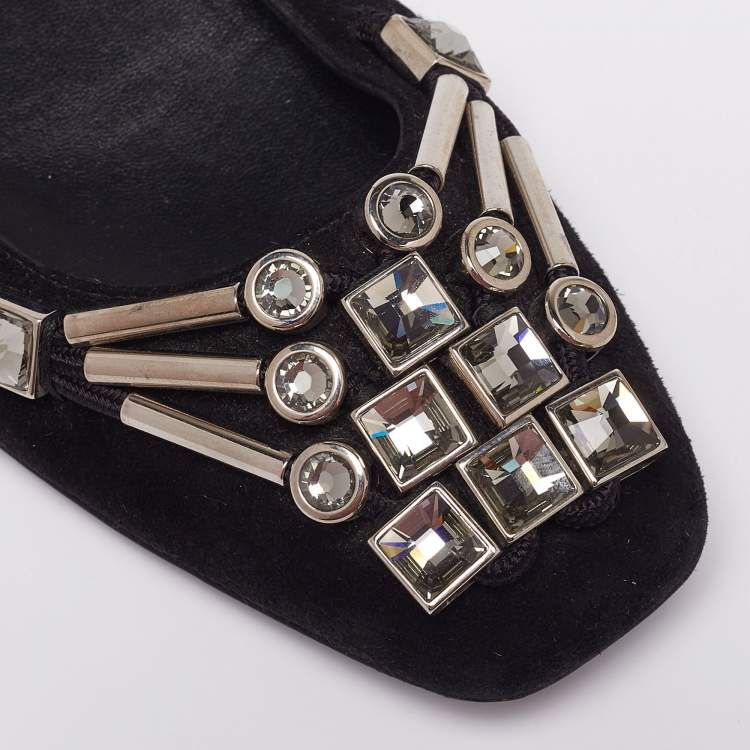 Pre Owned Gucci Black Suede Crystal Embellished Ballet Flats Size 39 