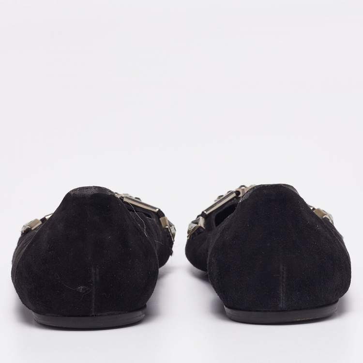 Pre Owned Gucci Black Suede Crystal Embellished Ballet Flats Size 39 