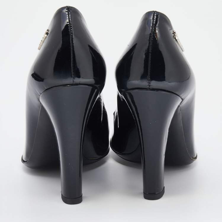 Pre Owned Gucci Black Patent Leather Block Heel Pumps Size 35.5