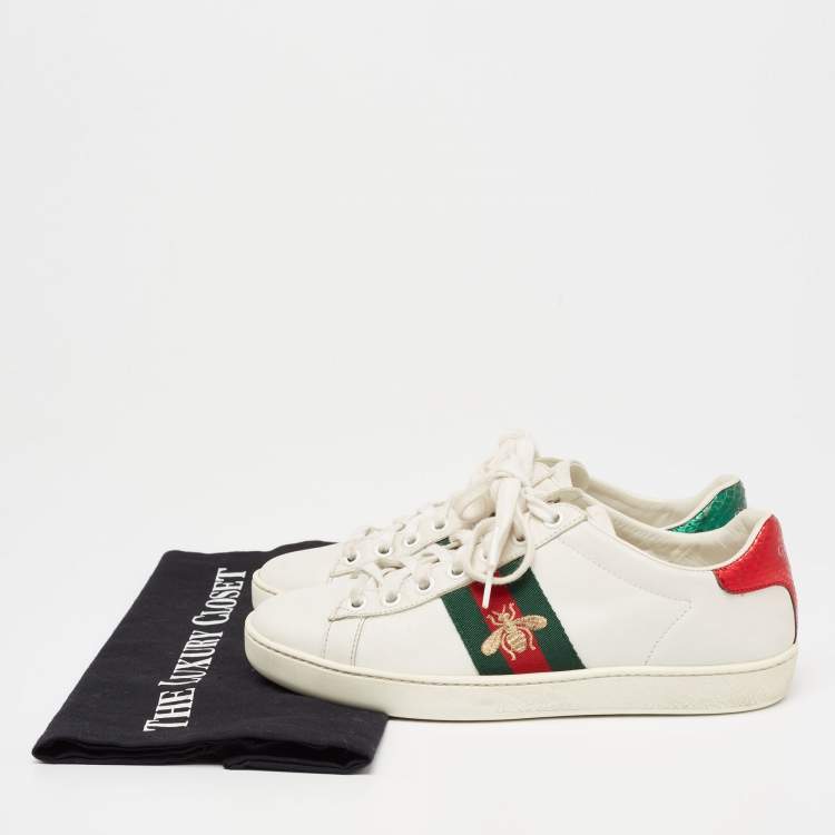 مملوكة مسبقًا Gucci White  Leather And Python Embossed Ace Sneakers Size 35