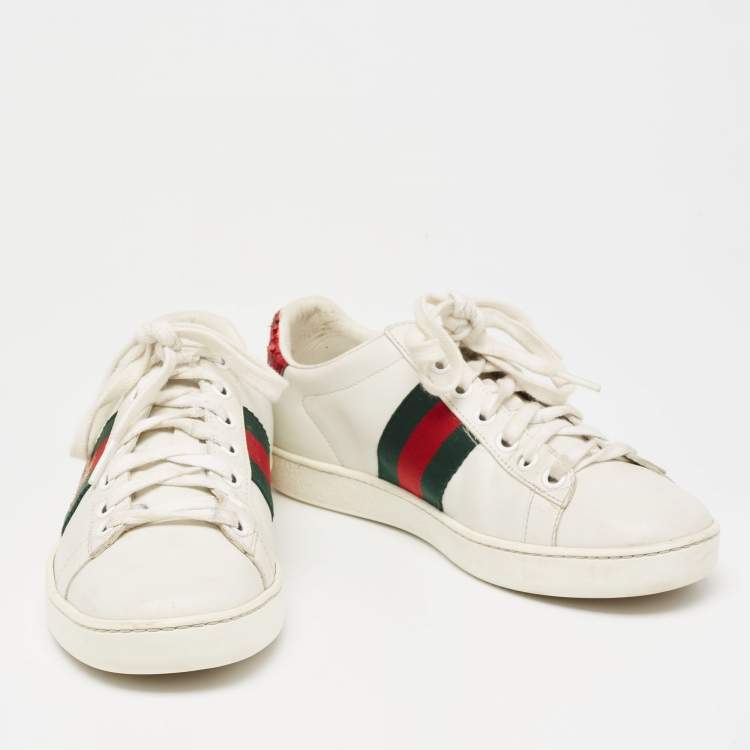 مملوكة مسبقًا Gucci White  Leather And Python Embossed Ace Sneakers Size 35