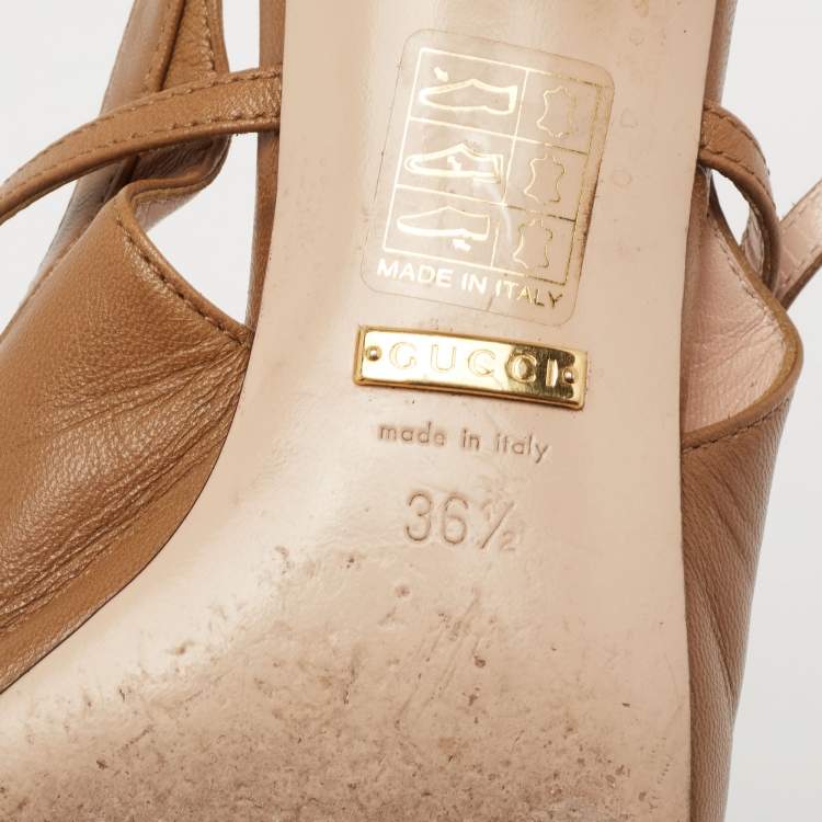 Pre Owned Gucci Brown Leather Interlocking G Horsebit Zumi Slingback Pumps Size 36.5