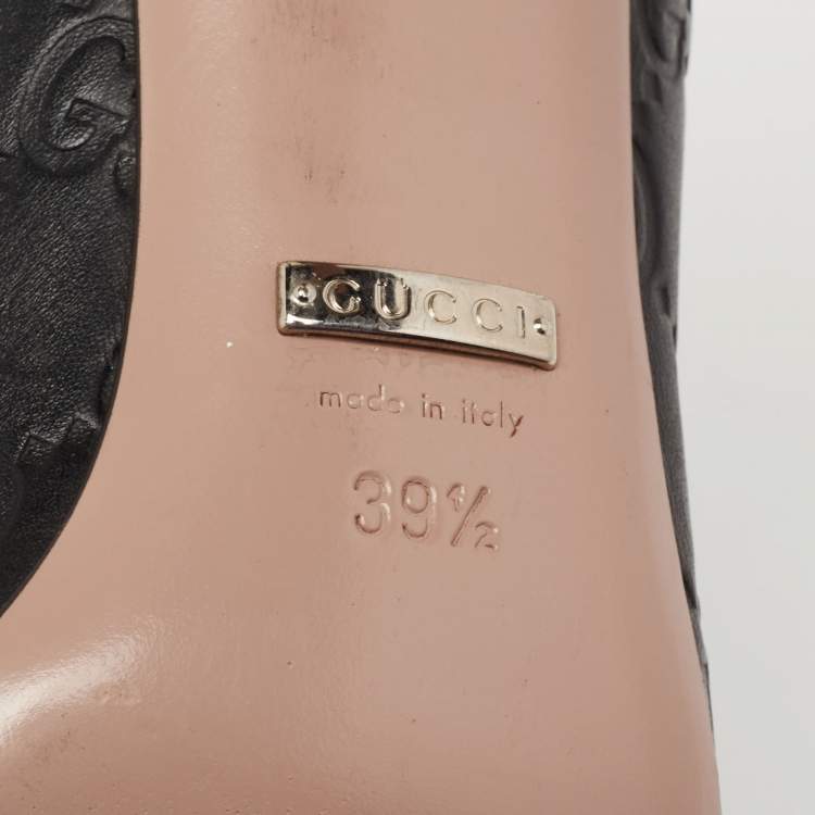 Pre Owned Gucci Black Guccissima Leather Horsebit Peep-Toe Pumps Size 39.5