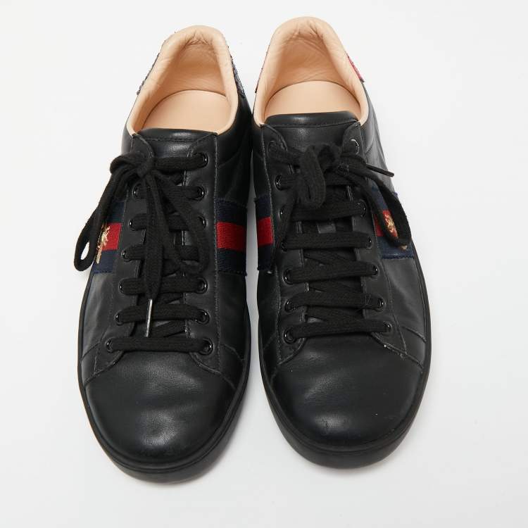 مملوكة مسبقًا Gucci Black Leather And Python Embossed Leather  Web Ace  Sneakers  Size 39
