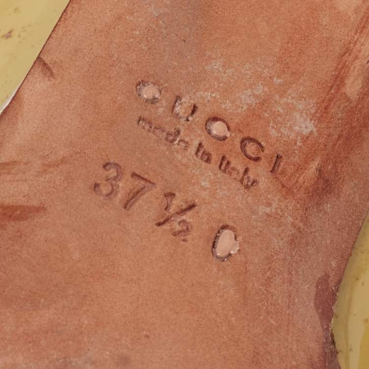 Pre Owned Gucci Yellow Patent Leather Horsebit Peep Toe Pumps Size 37.5