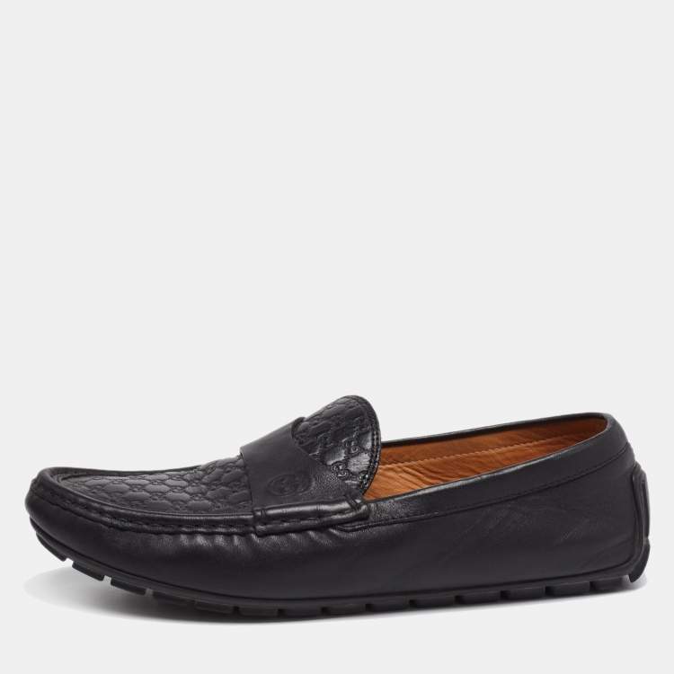 Pre Owned Gucci Black Microguccissima Leather Interlocking G Embossed Loafer Size 37