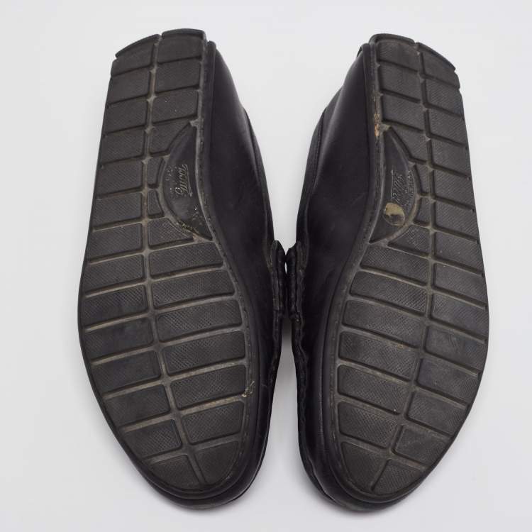 Pre Owned Gucci Black Microguccissima Leather Interlocking G Embossed Loafer Size 37