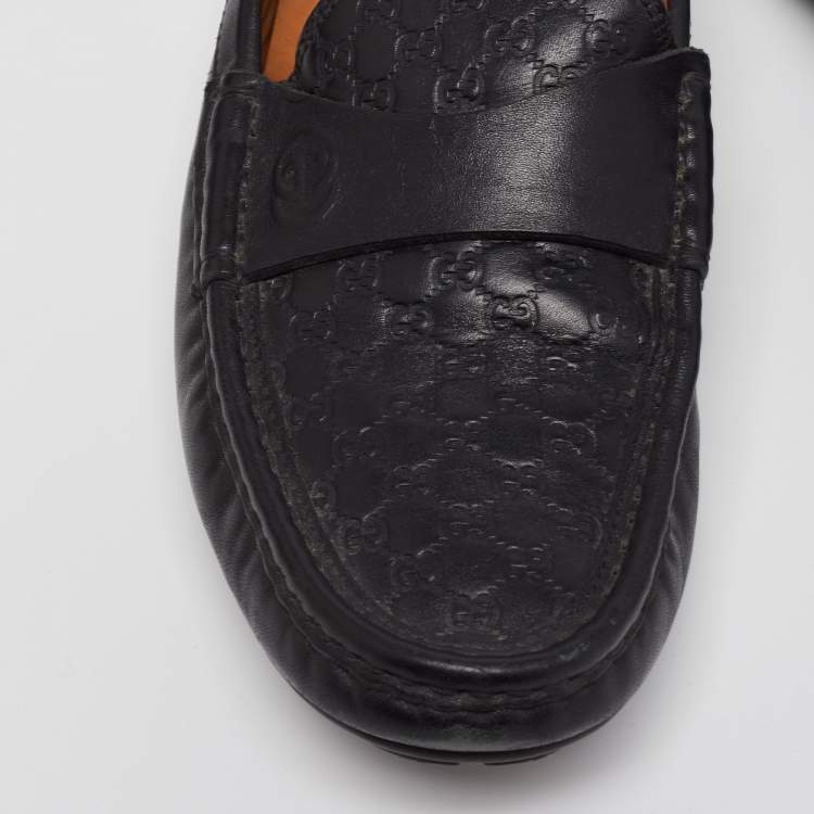 Pre Owned Gucci Black Microguccissima Leather Interlocking G Embossed Loafer Size 37