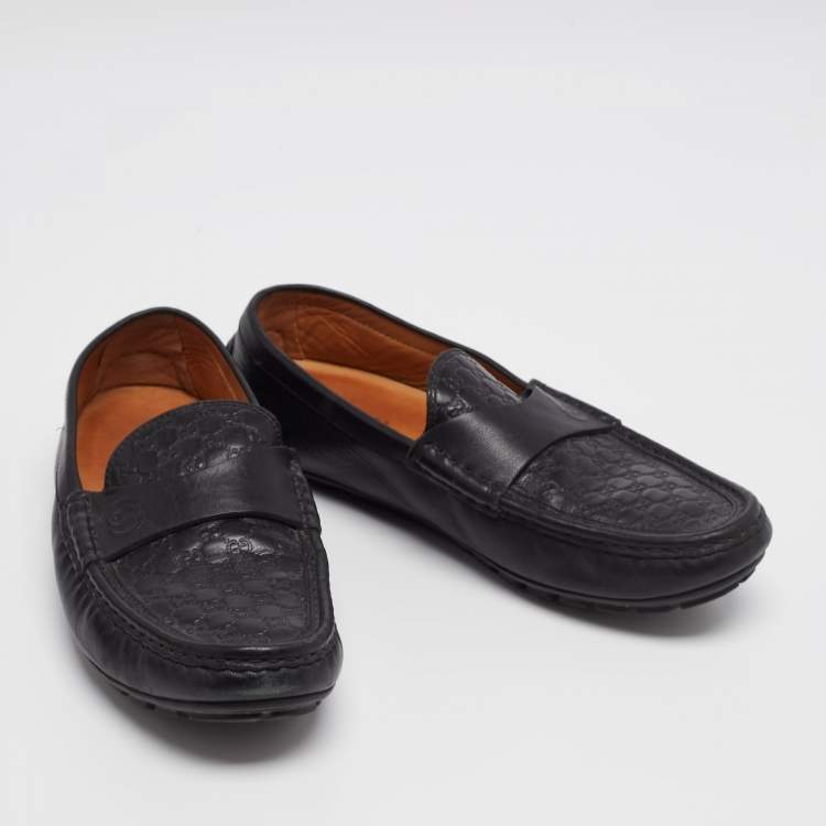 Pre Owned Gucci Black Microguccissima Leather Interlocking G Embossed Loafer Size 37