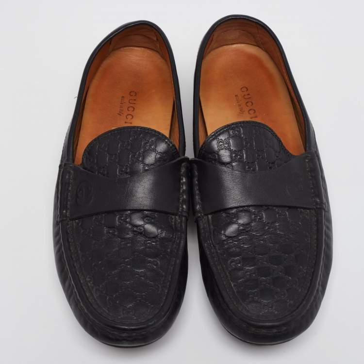 Pre Owned Gucci Black Microguccissima Leather Interlocking G Embossed Loafer Size 37