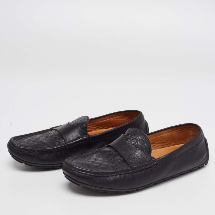 GUCCI ブラック モカシン 37 Gucci Black Microguccissima Leather Interlocking G Embossed