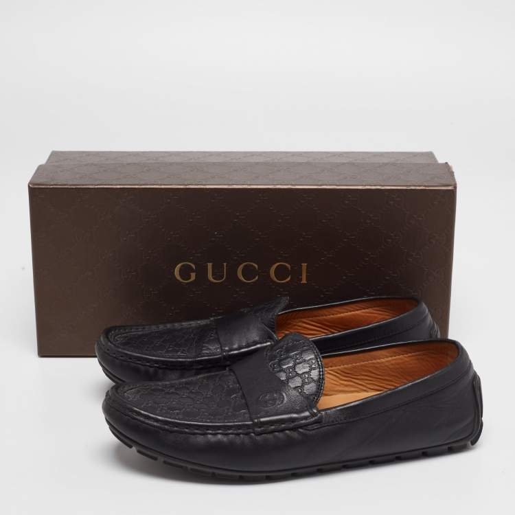 Pre Owned Gucci Black Microguccissima Leather Interlocking G Embossed Loafer Size 37
