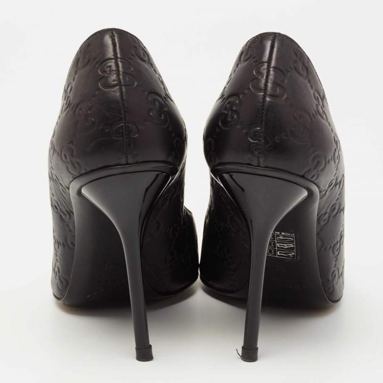 Pre Owned Gucci Black Guccissima Leather Open Toe Pumps Size 38