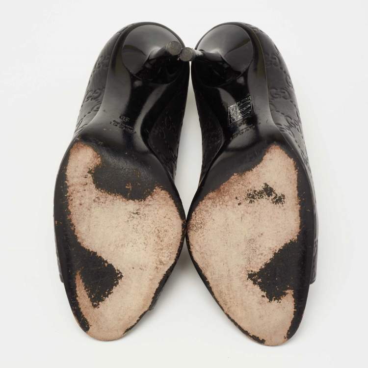 Pre Owned Gucci Black Guccissima Leather Open Toe Pumps Size 38