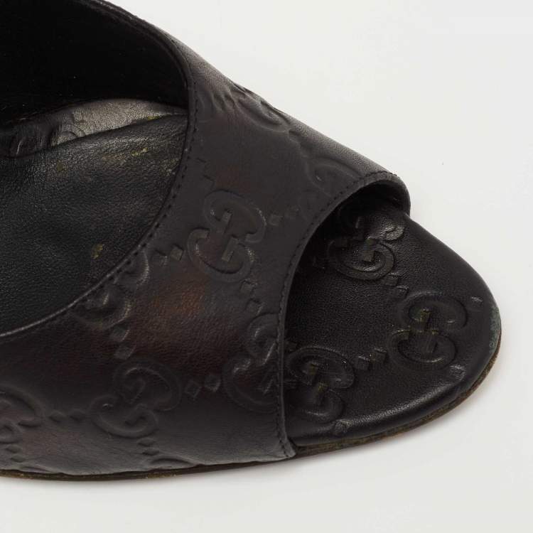 Pre Owned Gucci Black Guccissima Leather Open Toe Pumps Size 38