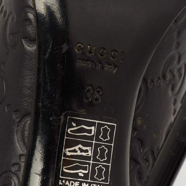 Pre Owned Gucci Black Guccissima Leather Open Toe Pumps Size 38