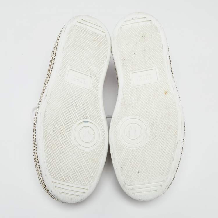 Pre Owned Gucci White Leather Crystal Studded Ace Lace Up Sneakers Size 35