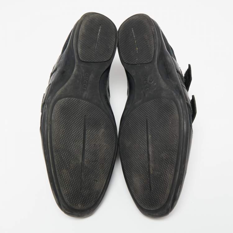 Pre Owned Gucci Black GG Canvas and Leather Double Velcro Strap Low Top Sneakers Size 44 