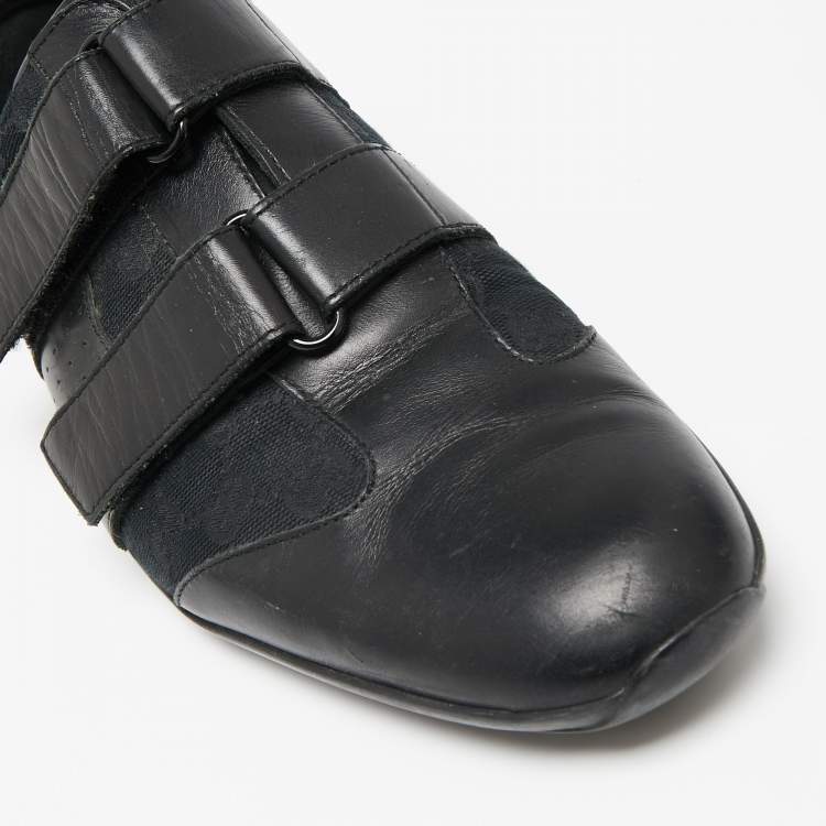 Pre Owned Gucci Black GG Canvas and Leather Double Velcro Strap Low Top Sneakers Size 44 