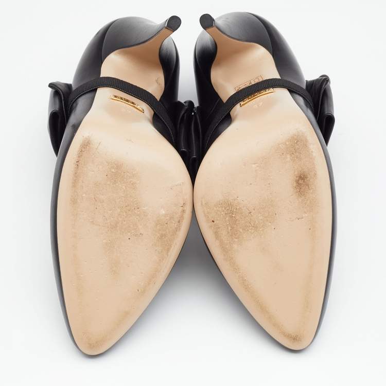 Pre Owned Gucci Black Leather Elaisa Removable Crystal Embellished Bow Strap Pumps Size 37